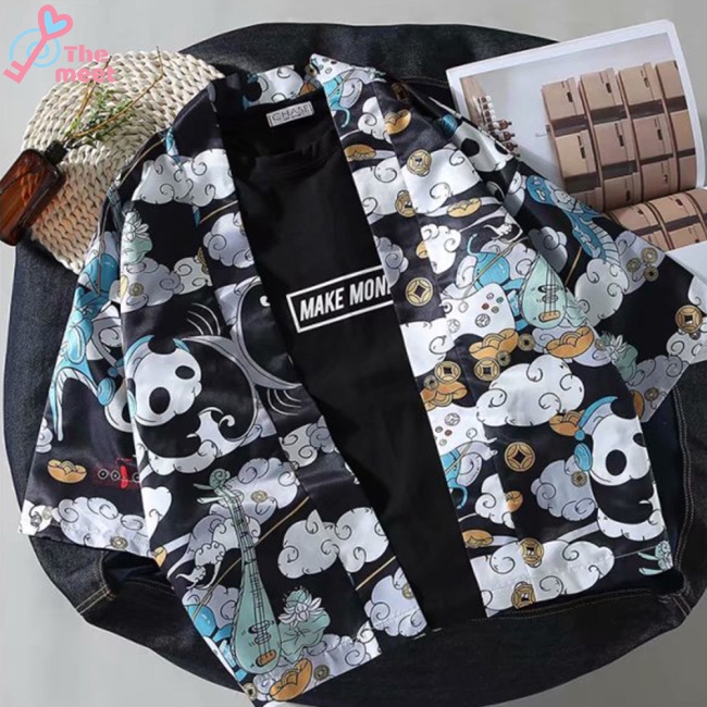 Áo khoác Kimono họa tiết in màu tối đậm
