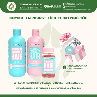 Combo hairburst kích mọc tóc (set gội xả 350ml/chai + kẹo dẻo vitamins 60 viên) [nhập khẩu chính hãng 100%]