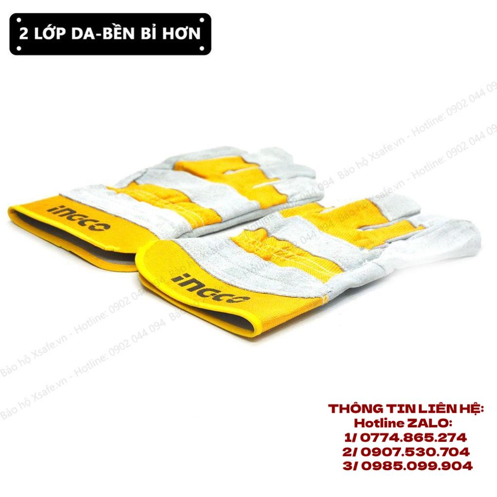 Găng tay bảo hộ lao động vải da bò thật TOTAL TSP14101 INGCO HGVC01 TOLSEN 45024 bao tay cách nhiệt hàn cắt, cơ khí