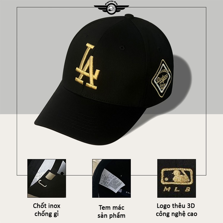 Mũ lưỡi trai LA Dodgers màu đen logo thêu chỉ vàng cá tính dành cho cả nam và nữ full hộp để làm quà tặng