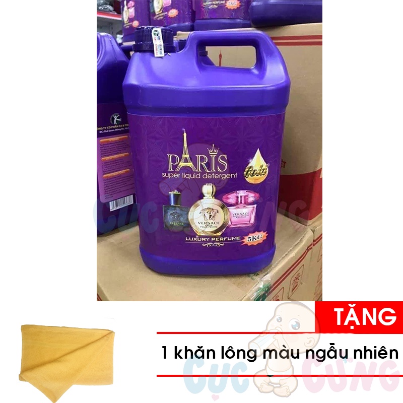 Nước giặt quần áo Thái Lan Paris 5 lít (Tím) Tặng 1 khăn tắm cotton 25x40cm siêu mềm màu ngẫu nhiên