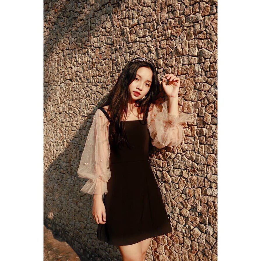 Đầm nữ phối tay lưới đính cườm thời trang quyến rũ ( có mút ngực ) chất umi mềm mịn | BigBuy360 - bigbuy360.vn