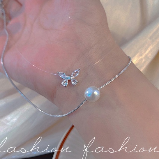 Vòng cổ Hai Lớp Mặt Hình Bướm Đính Đá Zircon Ngọc Trai Sang Trọng Thời Trang Mùa Hè 2022 Dành Cho Bạn Nữ