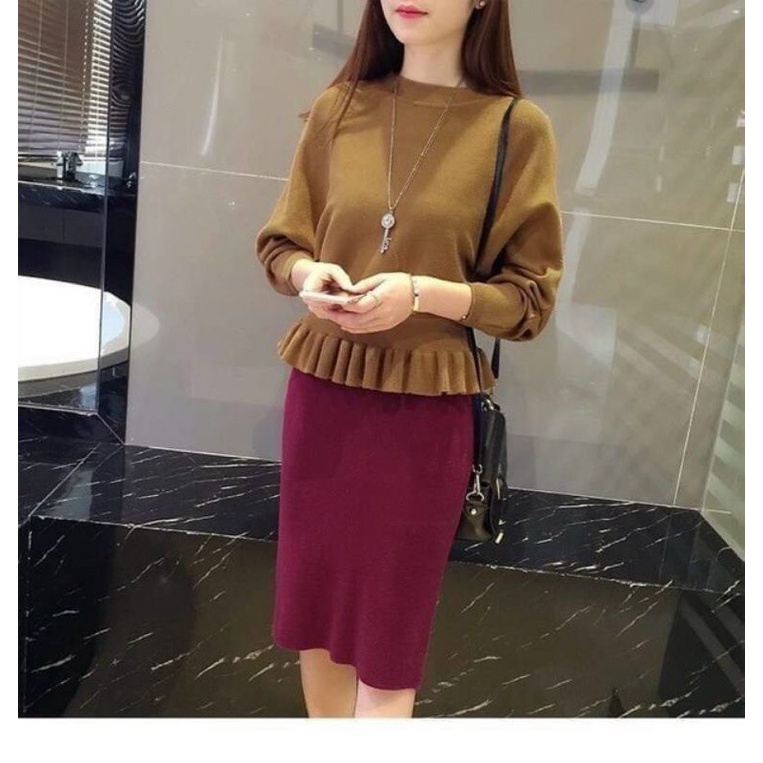 Áo thun cổ tròn tay dài bo eo xếp ly cực xinh ❣️ A15