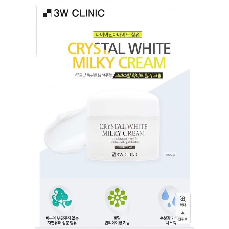 KEM DƯỠNG TRẮNG DA 3W CLINIC CRYSTAL WHITE MILKY CREAM