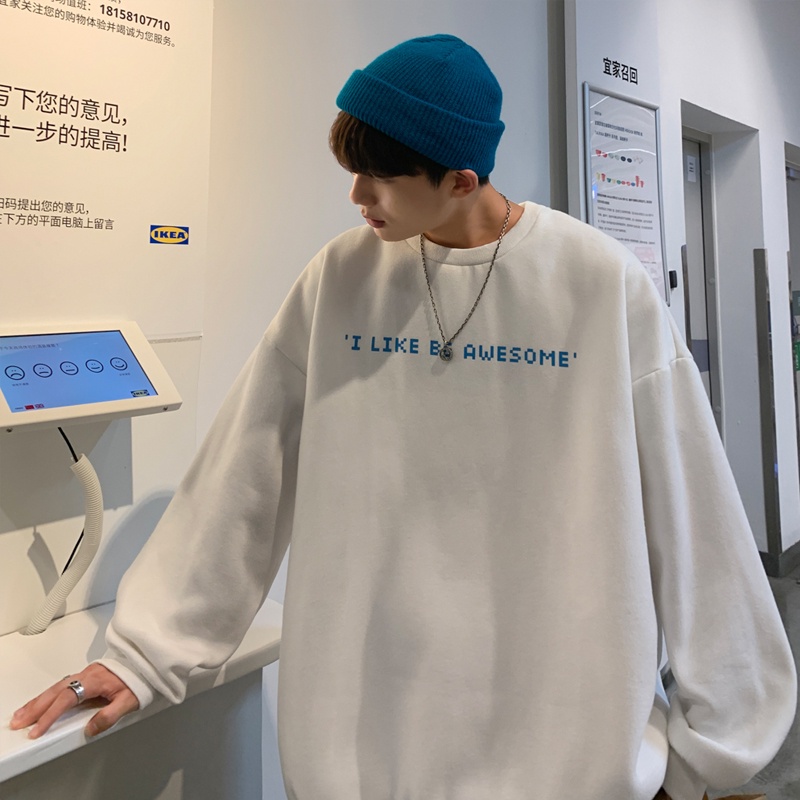 Áo thun tay dài cổ tròn in chữ dáng rộng phong cách hip hop thời trang mùa thu size M-3XL cho nam