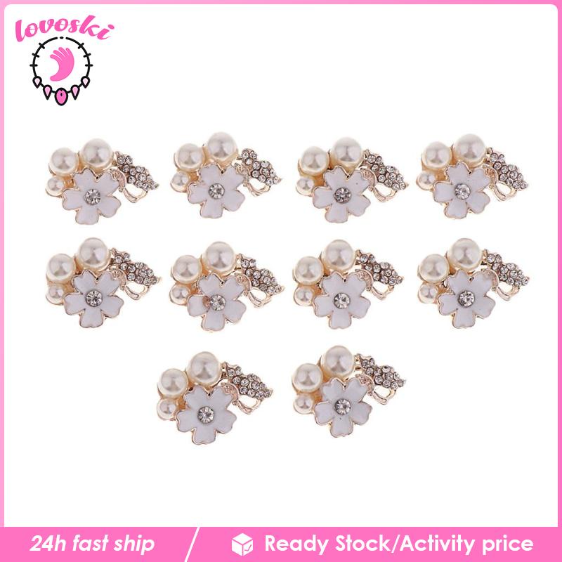 Set 10 NúT Hoa ĐíNh Kim Cương NgọC Trai Giả MàU Đen