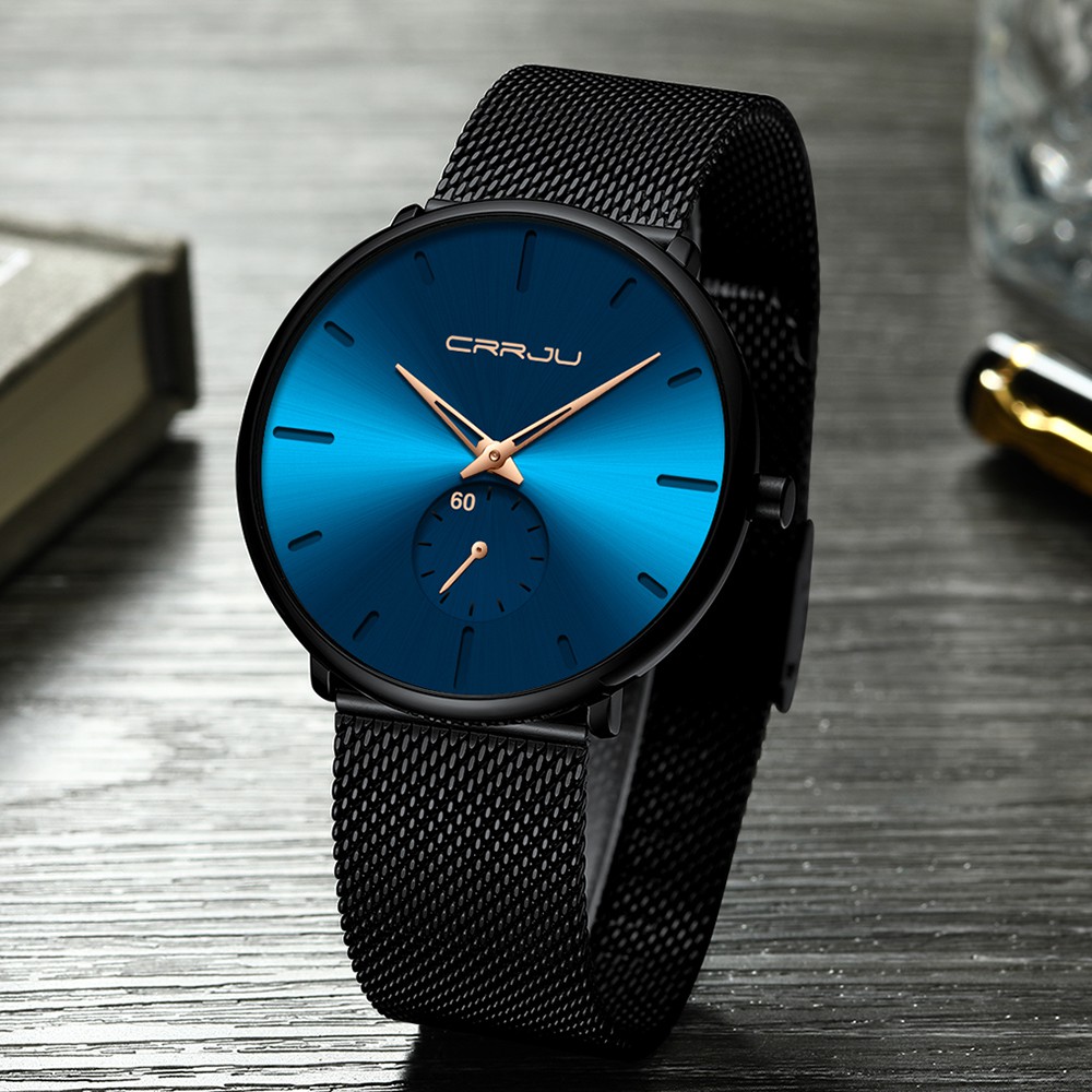 Đồng hồ đeo tay CRRJU 2150B dây đeo siêu mỏng chống thấm nước thời trang sang trọng cho nam