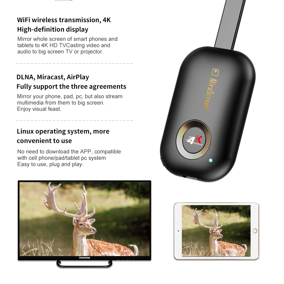 Thiết bị nhận tín hiệu hiển thị WiFi không dây Mirascreen G9 Plus 5G 4K Miracast Airplay DLNA