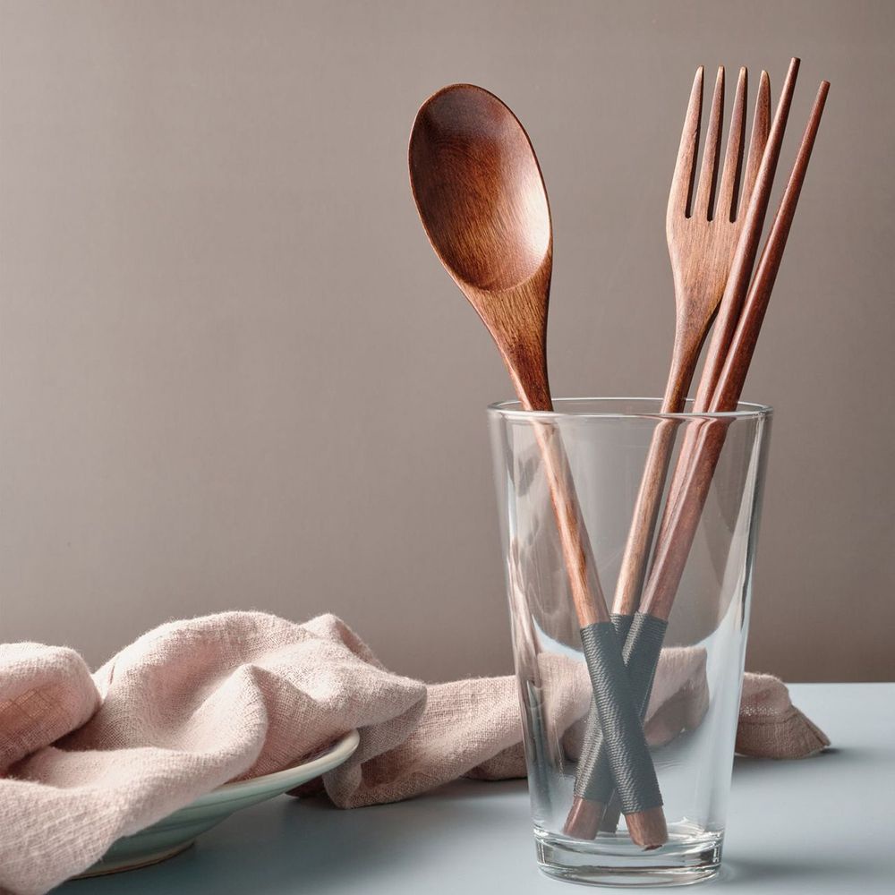 Bộ dụng cụ ăn uống bằng gỗ có thể tái sử dụng tiện lợi