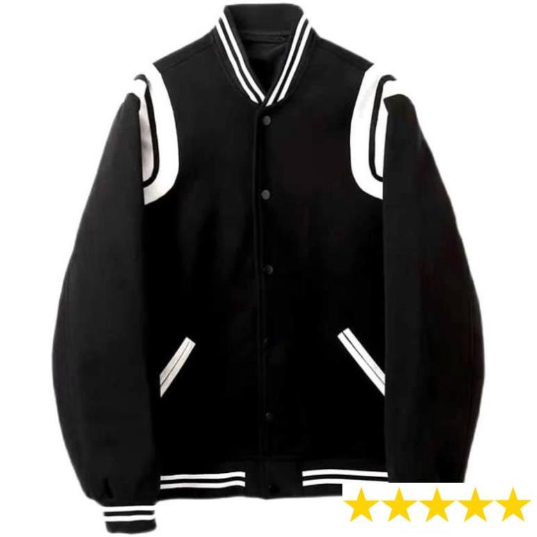 [CHÍNH HÃNG] Áo khoác bomber Varsity đen phối trắng TEDDY - SHOP streetwear FREESHIP