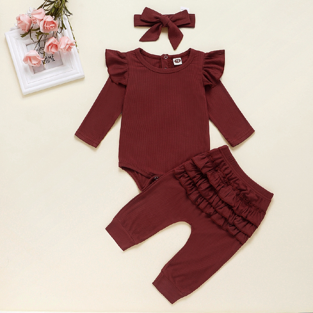 Bộ Jumpsuit Dài Tay + Quần Dài + Băng Buộc Đầu Dễ Thương Cho Bé Gái