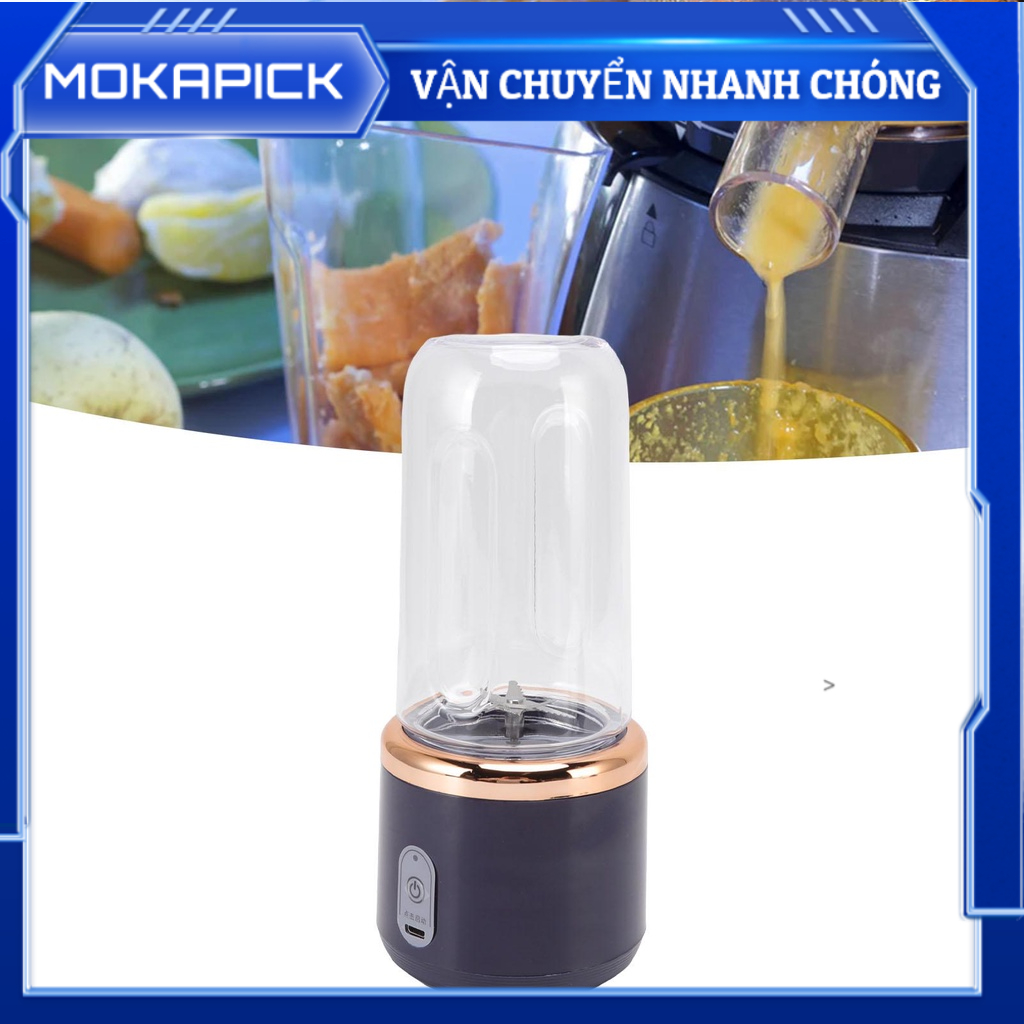 Mokapick Máy xay sinh tố cầm tay mini 6 lưỡi Cốc làm trái cây có sạc USB 300ml tốc độ cao cho chuyến du lịch
