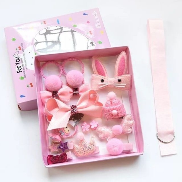 Hộp kẹp tóc + buộc tóc 18 chi tiết cao cấp cho bé/nhiều mẫu