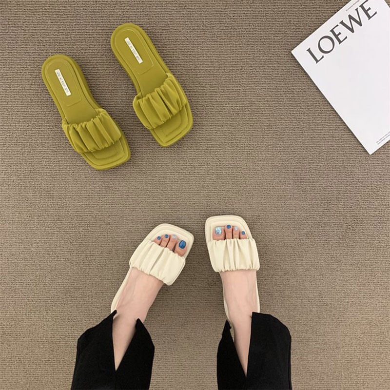 Dép sandal RENBEN đế bằng mũi vuông phong cách Hàn Quốc thời trang đi biển mùa hè cho nữ