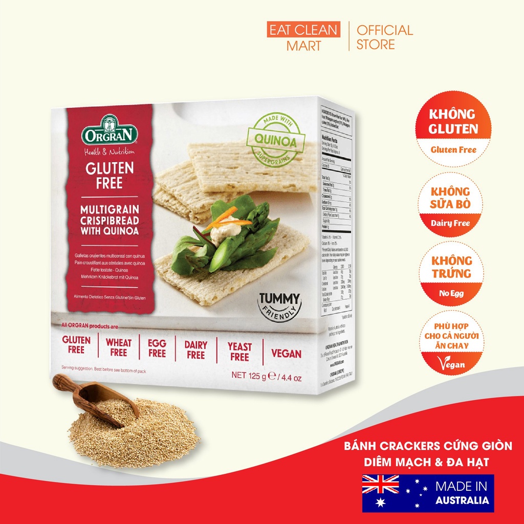 Cracker Bánh Mì Giòn Đa Hạt &amp; Diêm Mạch Orgran - GLUTEN FREE Toasted Multigrain Quinoa Crispibread - Hộp 125g