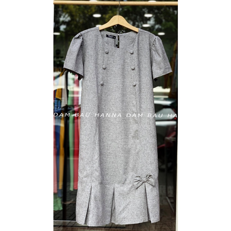 [HANNA] Đầm bầu công sở fom suông dễ thương có size 80KG dài qua gối chất vải cao cấp thoáng mát không nhăn có túi