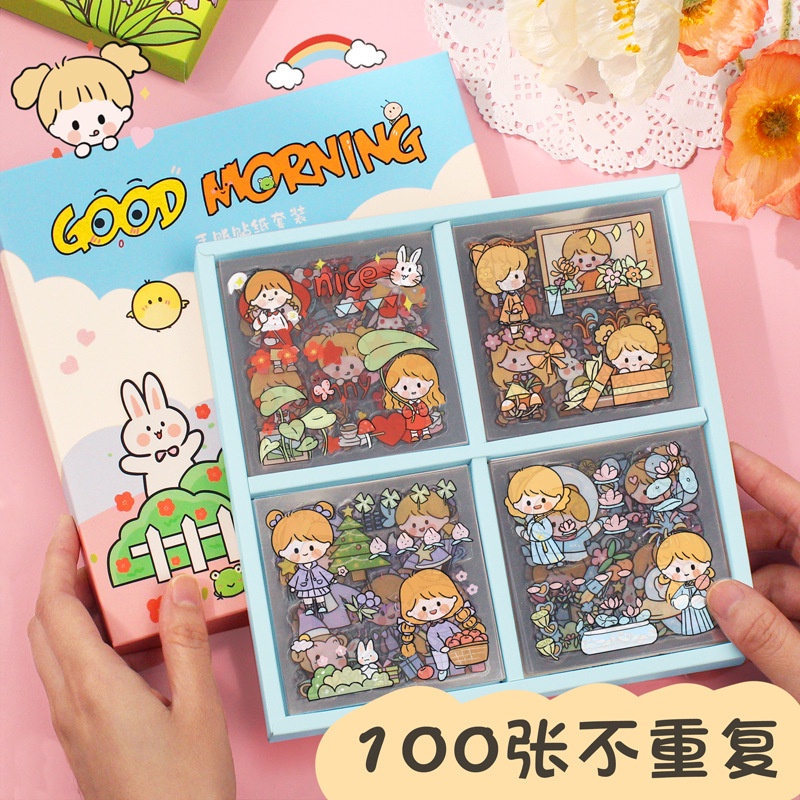Set 100 miếng dán trang trí hình dễ thương chống thấm nước