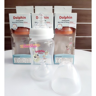 Bình sữa cổ rộng Dolphin 200ml (Tặng kèm 1 núm ty)