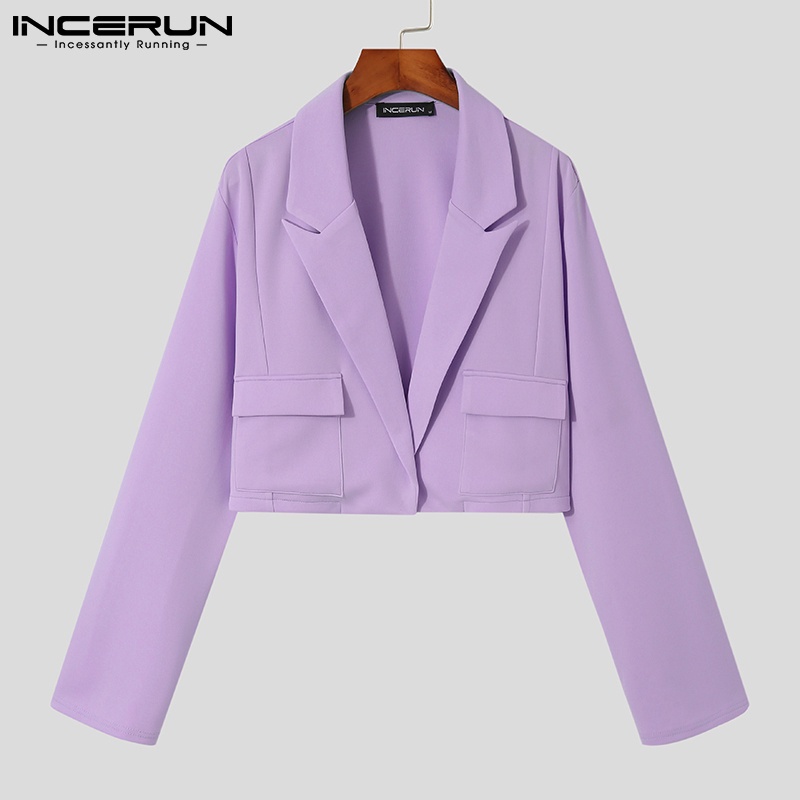 Áo khoác blazer INCERUN tay dài cài nút 3 màu đơn sắc thời trang giản dị cho nam