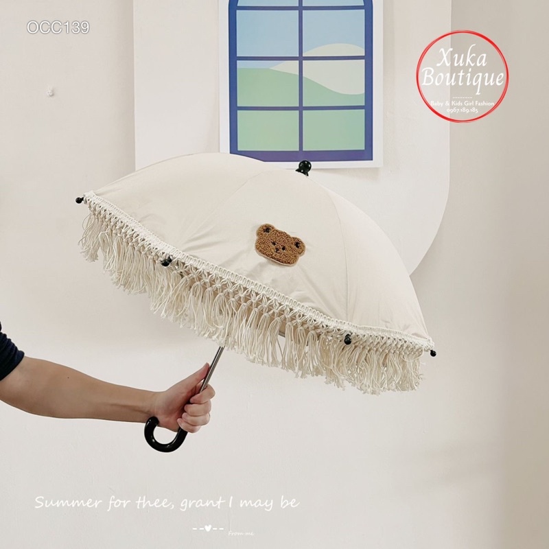 Ô Che Nắng Cầm Tay Viền Ren Cao Cấp Style Hàn Quốc Hình Gấu Thỏ Rất Xinh Cho Bé