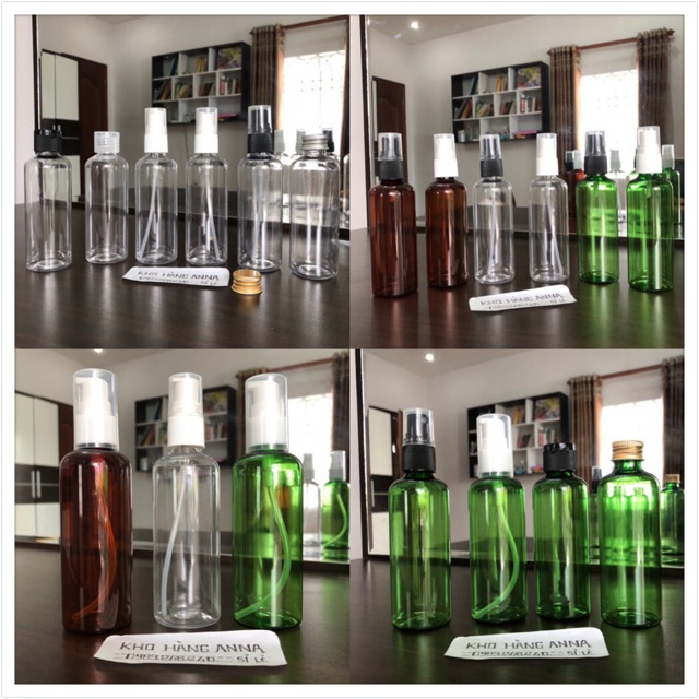[ Chai lọ Giá sỉ ] 100 chai pet nhựa 100ml xịt sương / xịt giọt / nắp bật / nắp nhôm- chai chiết mỹ phẩm nâu, trong suốt