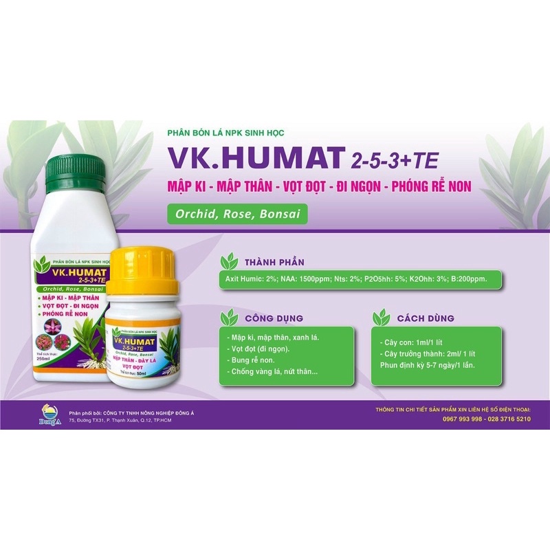 Phân Làm Mập Cây VK HUMAT – Mập Thân – Dày Lá – Vọt Đọt Chính hãng,Chai 50ml
