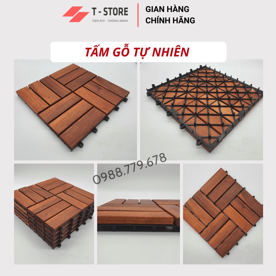 Tấm nhựa lót sàn ban công 12 nan gỗ 2 lớp Sienna. Miếng gỗ lót sàn chống trơn nhà tắm, bể bơi, sân vườn, sân thượng