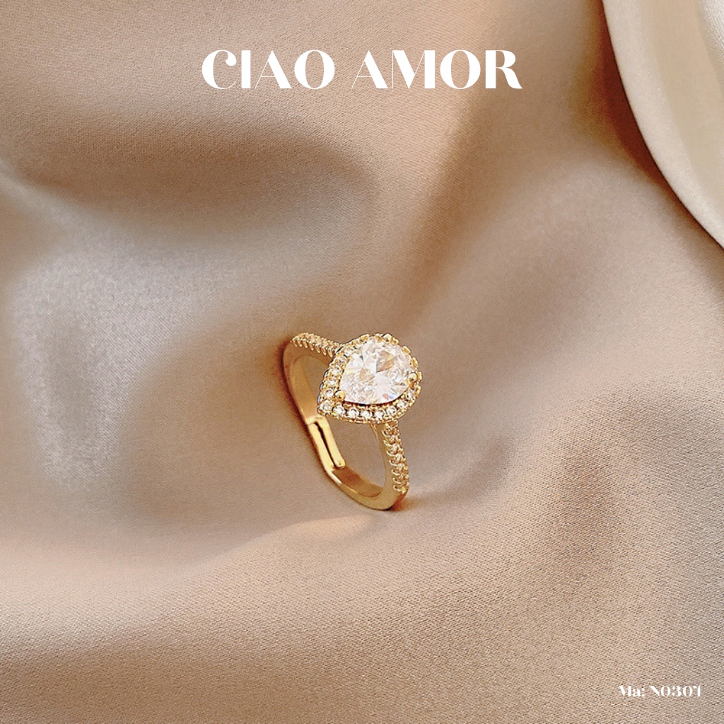 Nhẫn nữ đính ngọc hình giọt nước lấp lánh Trang sức Ciao Amor - N0304
