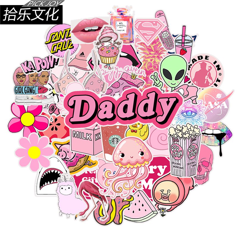 Set 50 Miếng Dán Trang Trí Nhiều Kiểu Dáng Màu Hồng Dễ Thương | BigBuy360 - bigbuy360.vn