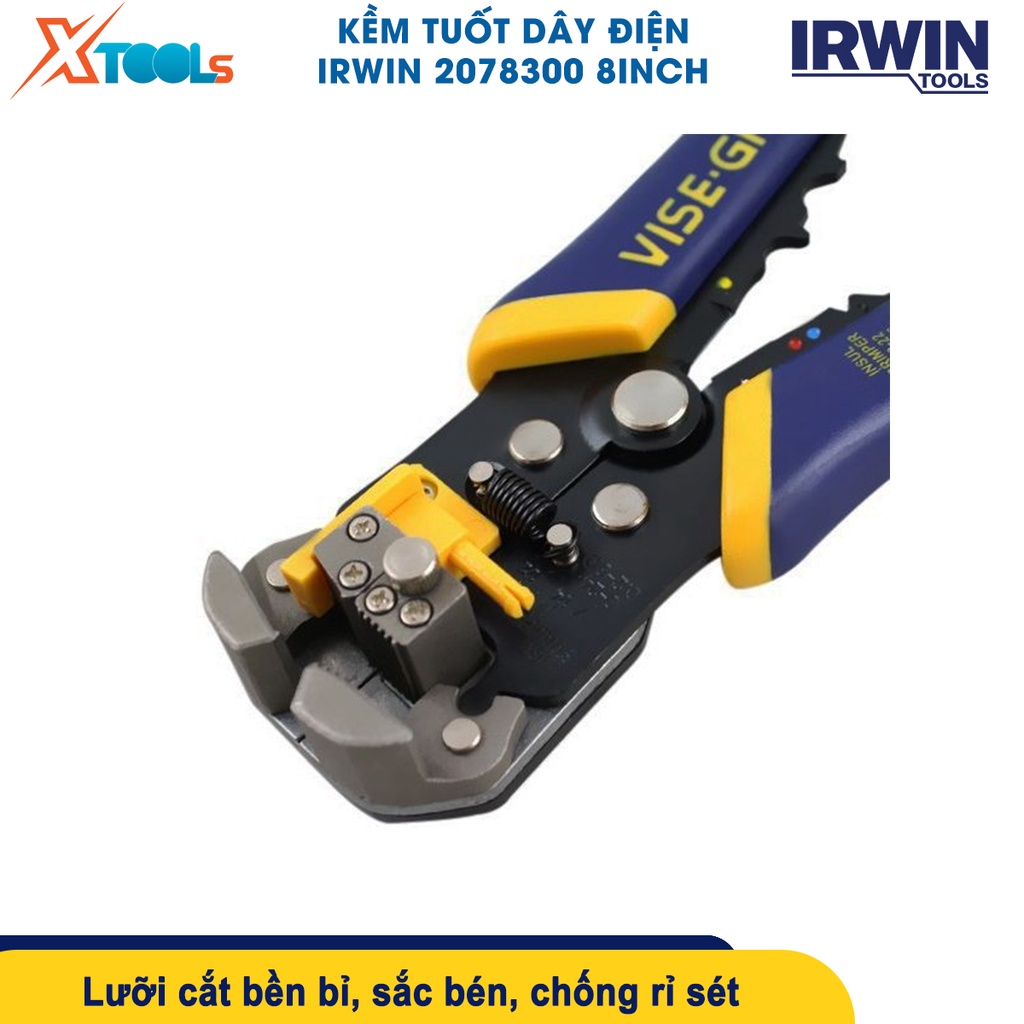 Kềm tuốt dây điện đa năng IRWIN 2078300 8inch, kìm bấm cos đa năng, kích cỡ dây 0.2-6mm [CHÍNH HÃNG][XTOOLS]
