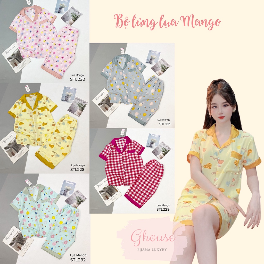 Đồ Ngủ Pijama Lụa Mango Tay Ngắn, Quần Lửng Siêu Xinh,Lửng Mềm Mịn, Độc Lạ Khó Tìm, Sanh Chảnh Hàn Quốc