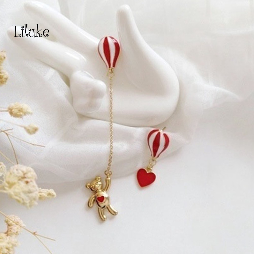 [LK] Khuyên Tai Không Đối Xứng Hình Khinh Khí Cầu Trái Tim Gấu Ngọt Ngào Cho