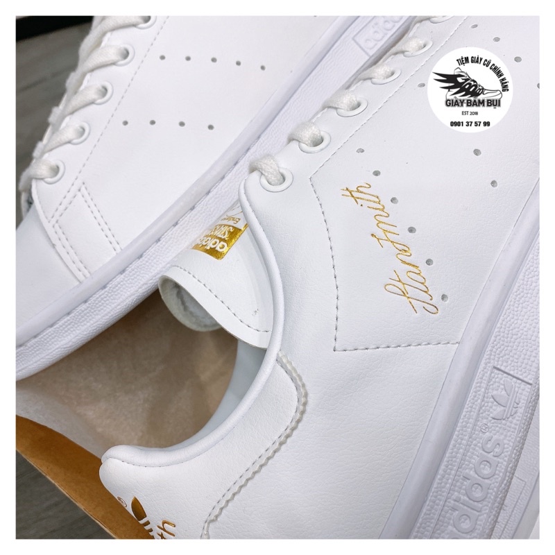 Giày adidas stanmith trắng chữ gold ( H00307