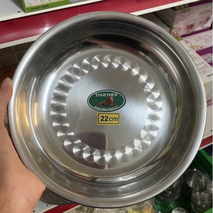 Thau trộn inox dày dặn nhiều kích thước dùng để trộn salad, bánh tráng