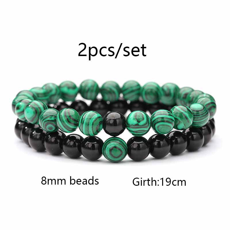 Vòng Tay Chuỗi Hạt Đá malachite Trắng Tự Nhiên Màu Đen Cho Cặp Đôi