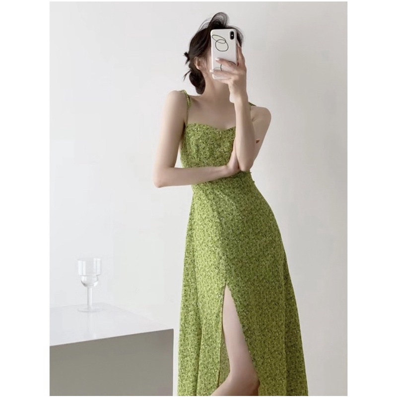 Váy đầm nữ hoa nhí xanh lá size S