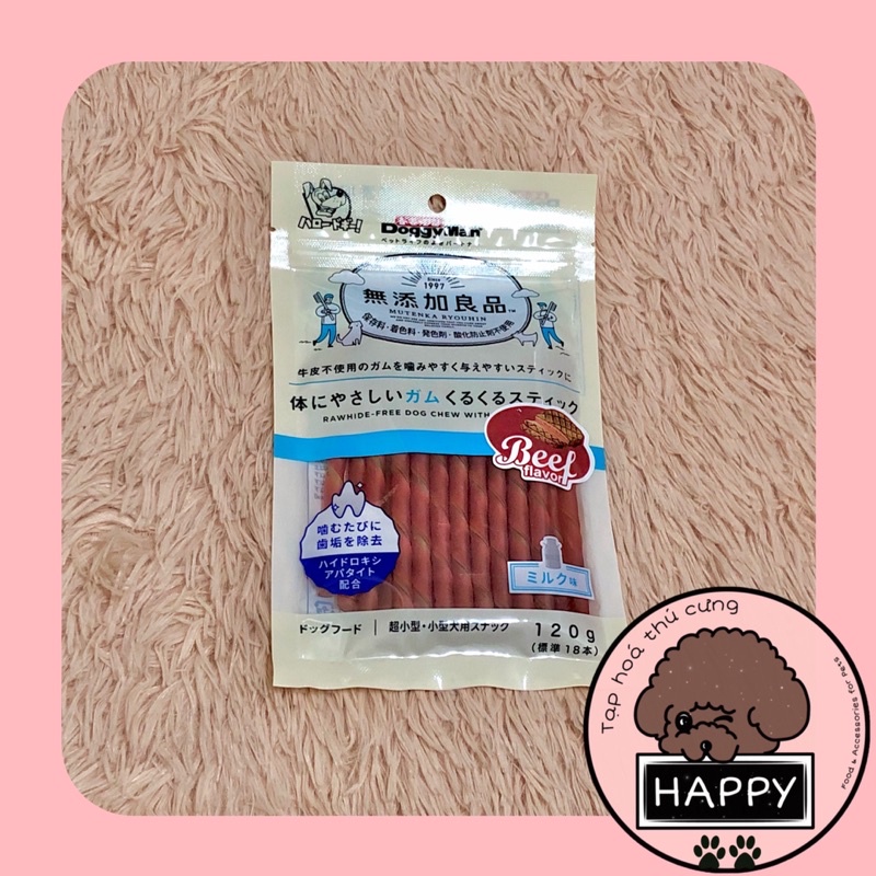 Que gặm xoắn DoggyMan cho chó vị phô mai, sữa, bò 120gr / Bánh thưởng thanh dài Doggy Man cho cún 120g [Ảnh thật]