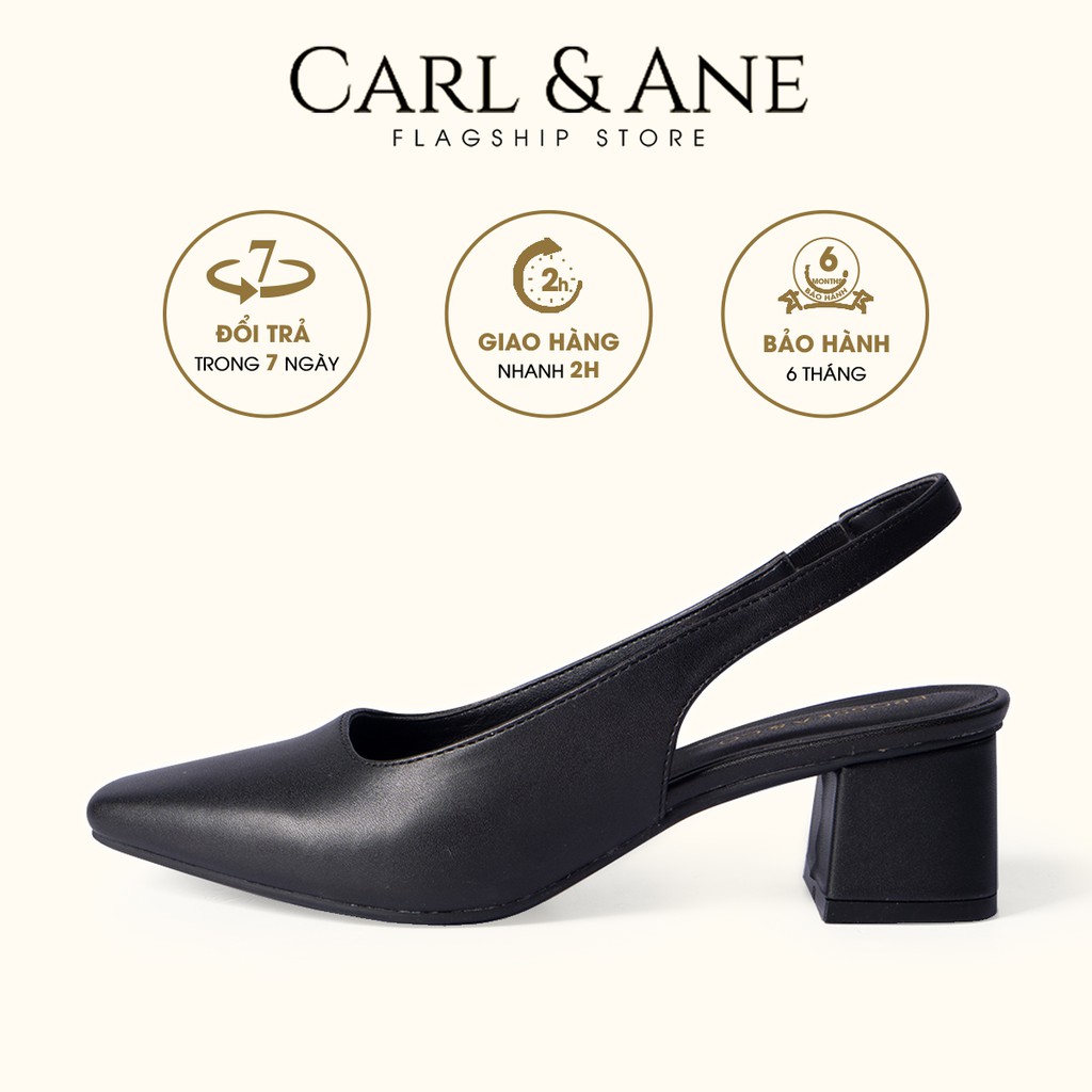 Carl &amp; Ane - Giày cao gót  thời trang mũi vuông phối dây quai mảnh cao 5cm màu đen - EL016