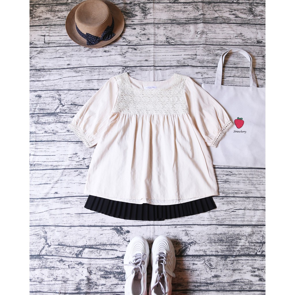 ÁO THÔ PHỐI CỔ REN TAY BỒNG