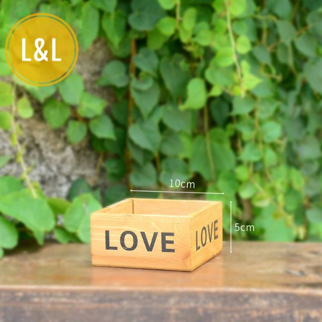 Chậu gỗ LOVE hình chữ nhật trồng cây cảnh cây cảnh nội thất, tiểu cảnh sen đá, xương rồng, cây cảnh để bàn