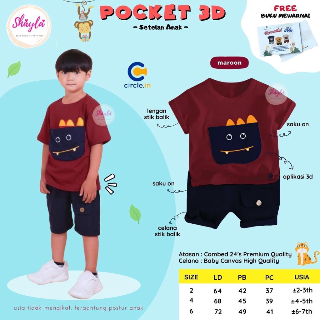 Set Đồ 3d Có Túi Tay Ngắn Dành Cho Bé Trai 2-7 Tuổi
