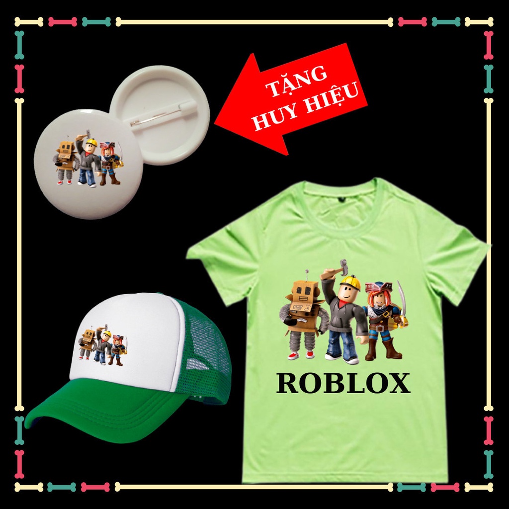 Set Áo phông trẻ em Roblox đủ size áo từ 10kg đến 90kg, kèm Mũ lưỡi trai cho bé, kèm huy hiệu Roblox.