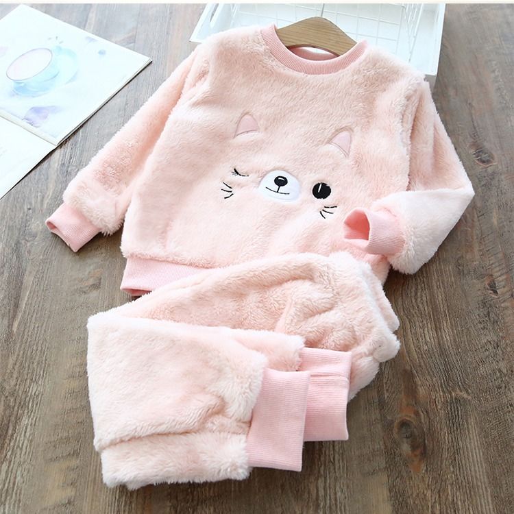 Bộ đồ ngủ bằng vải flannel dày kiểu mới cho bé