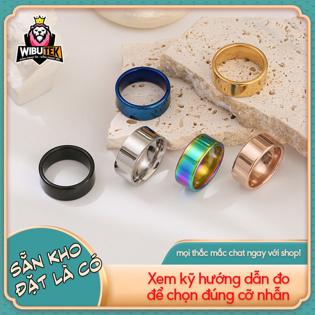 Nhẫn trơn nam cao cấp 8mm thép titan mạ kim loại vàng bạc vàng hồng đen xanh màu chuyển