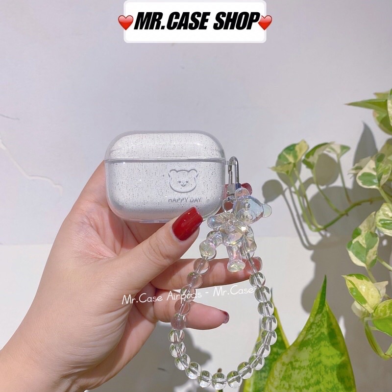 Case Airpods 1/2 Pro Vỏ Ốp Đựng Tai Nghe Dẻo Gấu Pha Lê Kèm Dây - Mr.Case