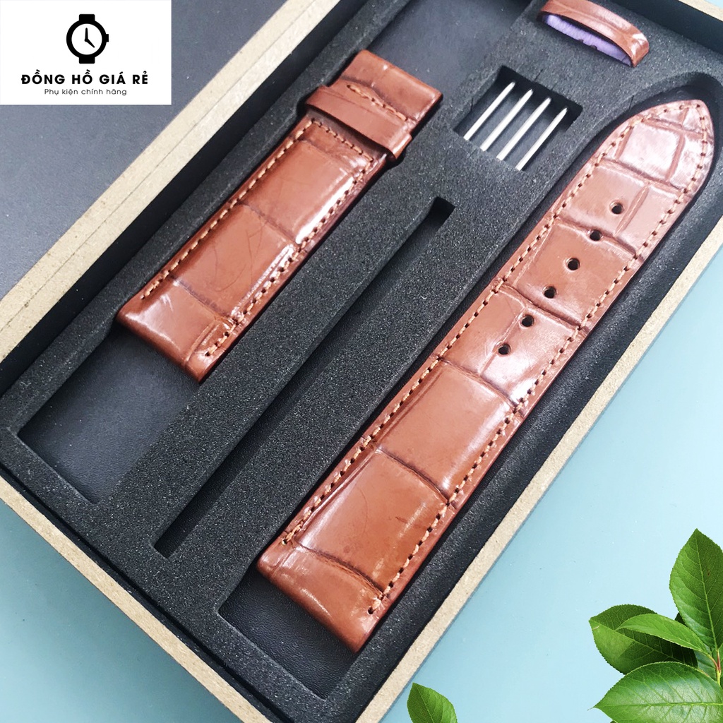 Dây đồng hồ nam da cá sấu đốt tre khâu tay thủ công D103-Bụi Leather size 18mm, 20mm, 22mm,