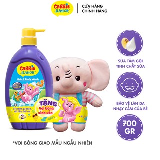 [GIFT] Sữa Tắm gội cho bé Carrie Junior Tinh chất Sữa 700g + Voi bông (màu ngẫu nhiên)