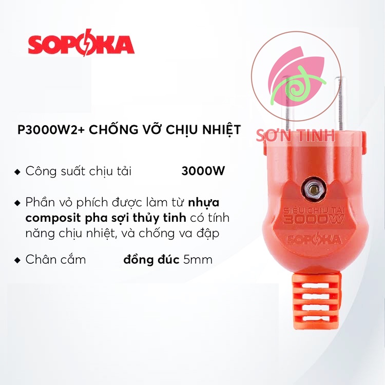 Phích cắm chịu tải cao P3000W2+ SOPOKA chống vỡ, chống cháy dùng cho thiết bị công suất lớn
