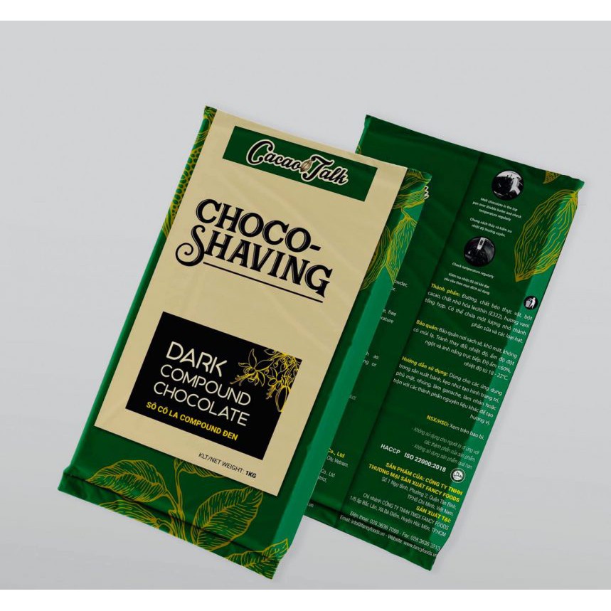 Socola Choco Shaving Đen/ Trắng Cacao Talk 1kg dùng tạo hình trang trí, phủ mặt, nhúng, làm ganache, làm nhân